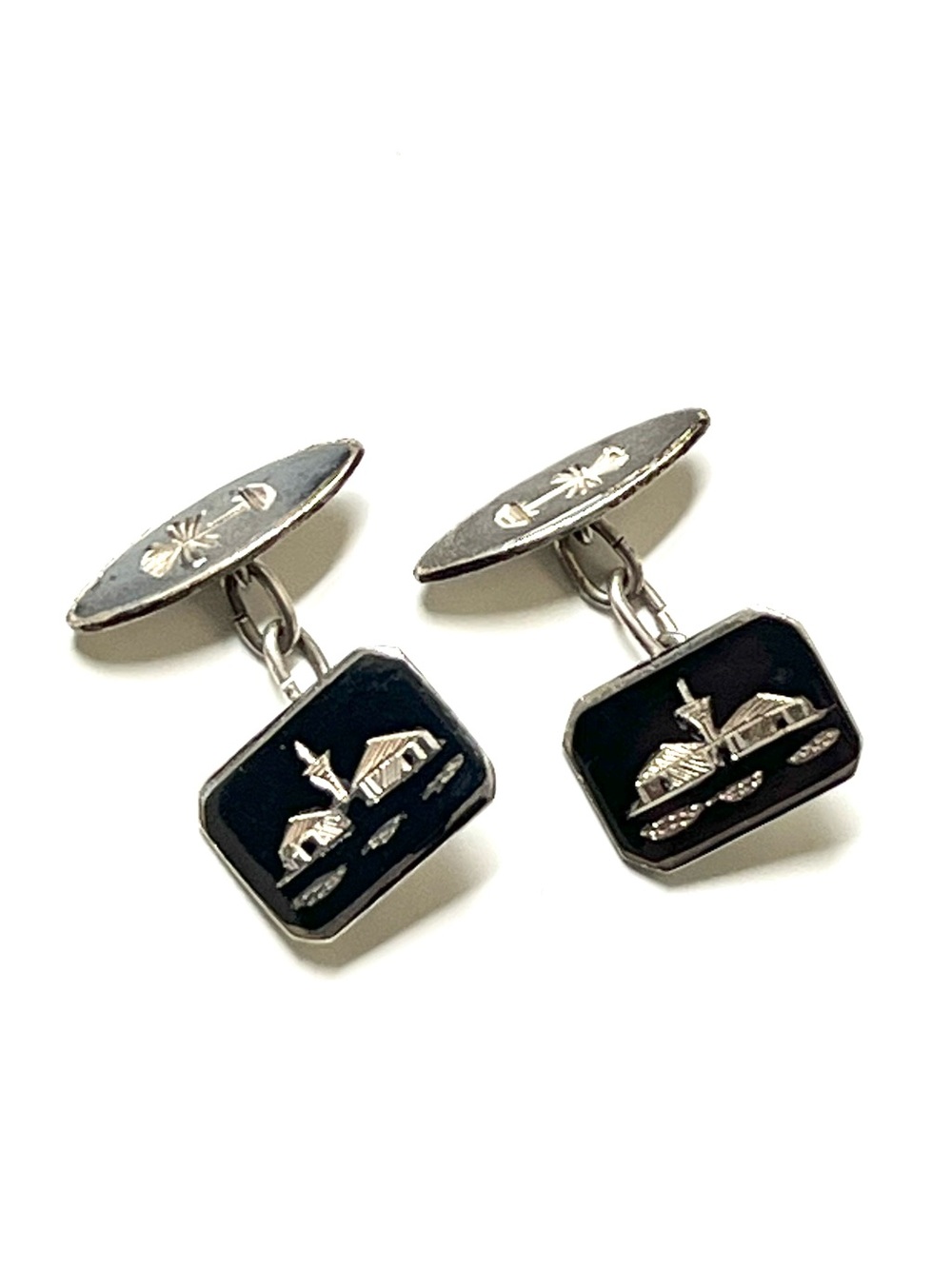 Vintage 40s Niello Sterling Siam Cufflinks